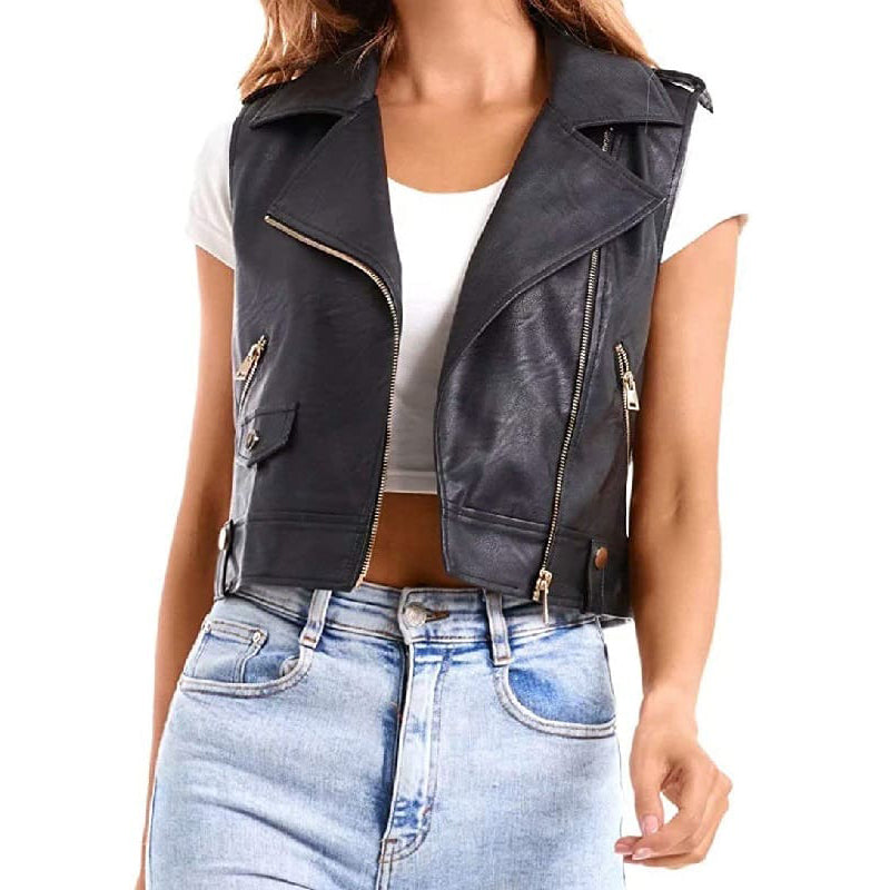 Women Sleeveless Leather Vest