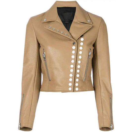 Women Studded Style Fashion Leather Jacket - Fashion Leather Jackets USA - 3AMOTO