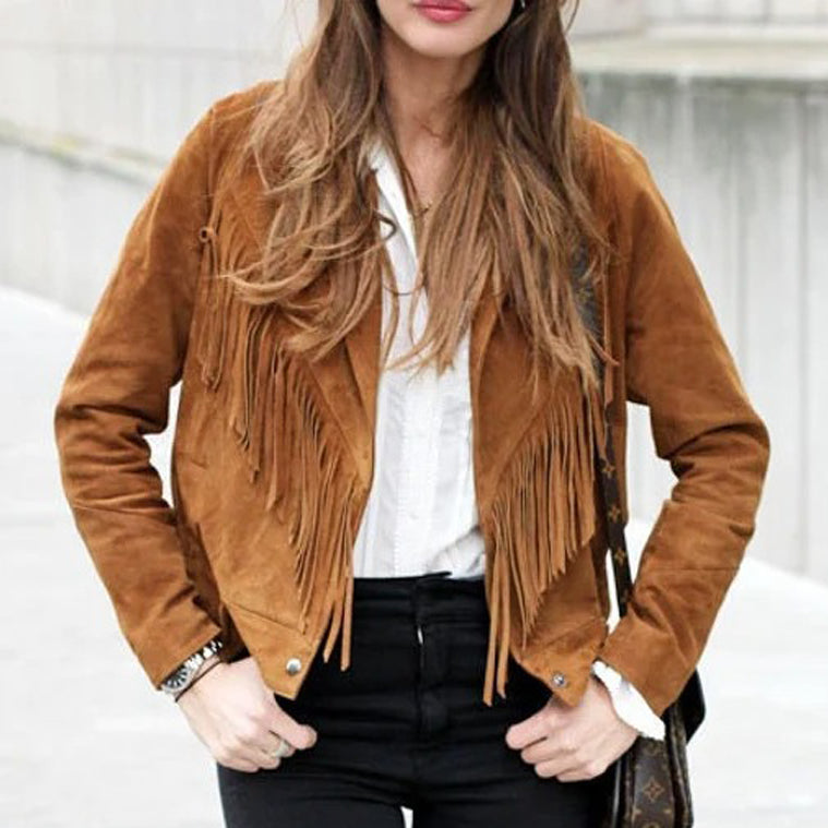 Women Suede Leather Tassel Jacket