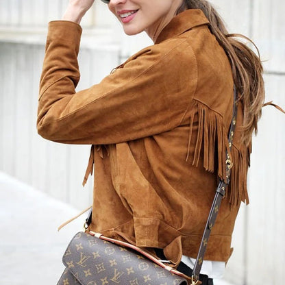 Women Suede Leather Tassel Jacket