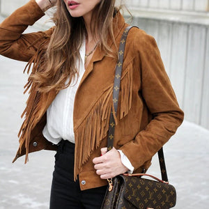 Women Suede Leather Tassel Jacket