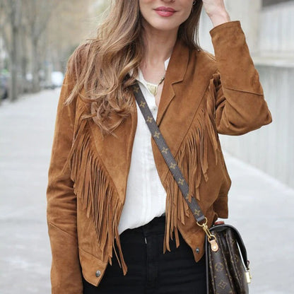 Women Suede Leather Tassel Jacket