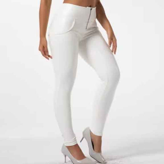 Women White Leather Pants - Fashion Leather Jackets USA - 3AMOTO