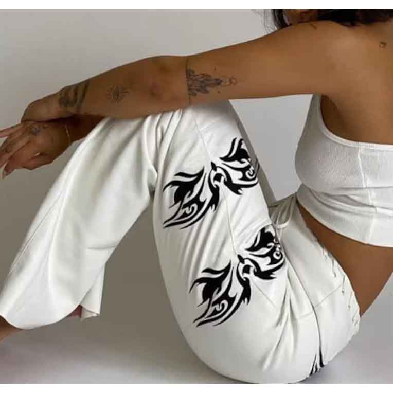 Women White Leather Streetwear Goth Pants