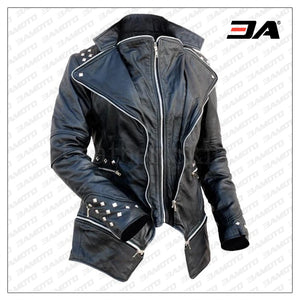 Women Black Leather Jacket With Spiked