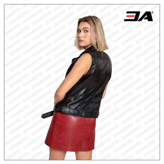 Women Black Leather Vest