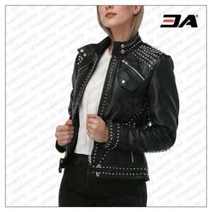 Black Studded Leather Jacket for sale