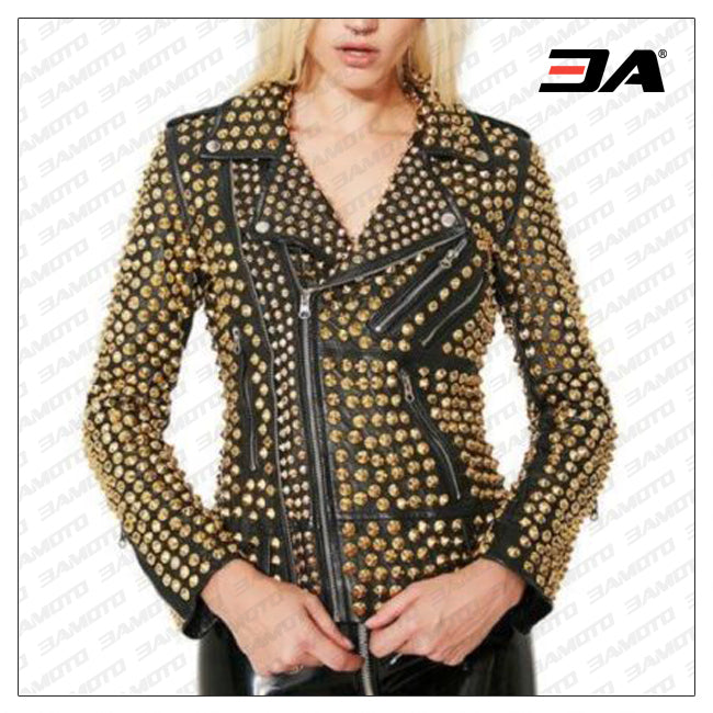 Women Fashion Studded Punk Rock Leather Jacket - Shop at Best Price