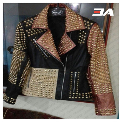 Women Fashion Studded Punk Rock Leather Jacket