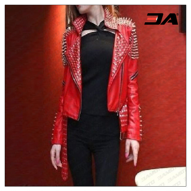 Women Fashion Studded Punk Rock Leather Jacket