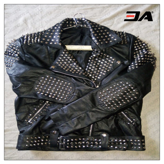 Women Fashion Studded Punk Rock Leather Jacket - Fashion Leather Jackets USA - 3AMOTO