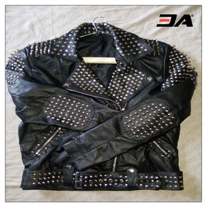 Women Fashion Studded Punk Rock Leather Jacket