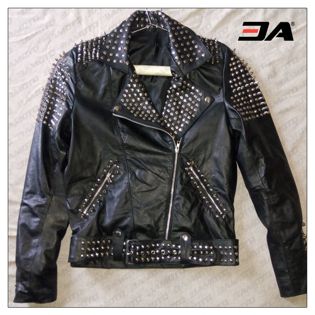 Black Leather Women's Punk Rock Leather Jacket Women's Punk Rock Leather Jacket Women Fashion Studded Punk