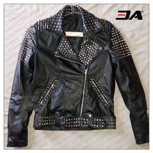 Women Fashion Studded Punk Leather Jacket for sale
