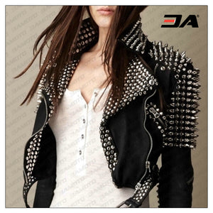 Women Fashion Studded Punk Rock Leather Jacket