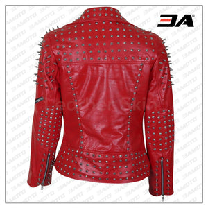 Women Red Leather Jacket for sale