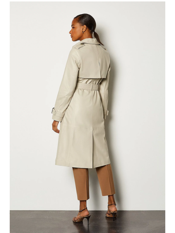 Women’s Beige Sheepskin Leather Trench Coat