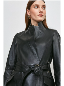 Women’s Trendy Black Sheepskin Leather Blazer With Belt