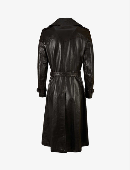 Women’s Classic Black Sheepskin Leather Trench Coat