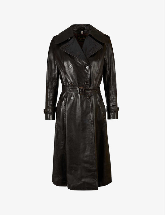 Women’s Classic Black Sheepskin Leather Trench Coat - Fashion Leather Jackets USA - 3AMOTO