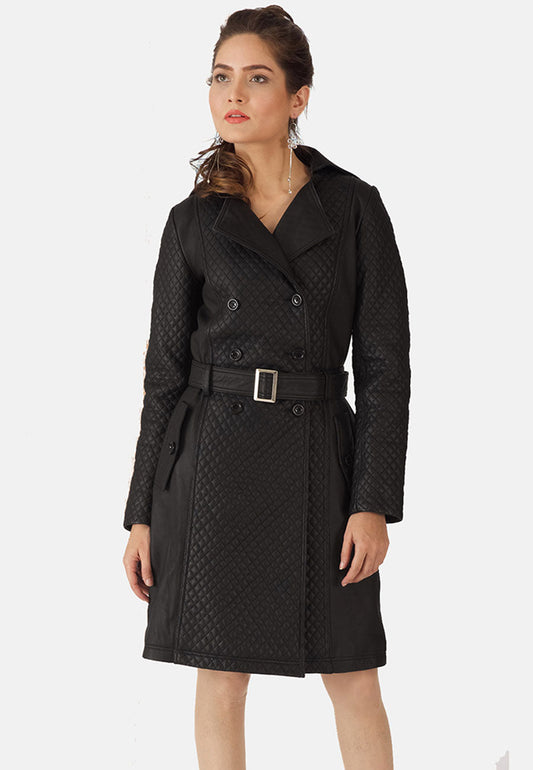 Women’s Black Leather Trench Coat - Fashion Leather Jackets USA - 3AMOTO