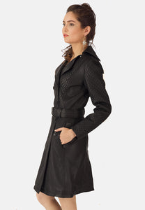 Women’s Black Leather Trench Coat