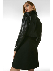 Women’s Black Sheepskin Leather Blazer Cropped Short Fit