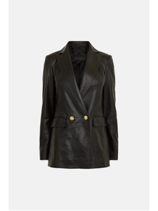 Women’s Black Sheepskin Leather Blazer With Golden Buttons