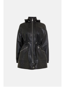Women’s Black Sheepskin Leather Hooded Coat