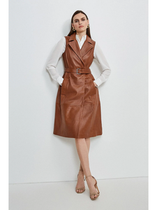 Women’s Sleeveless Tan Brown Sheepskin Leather Trench