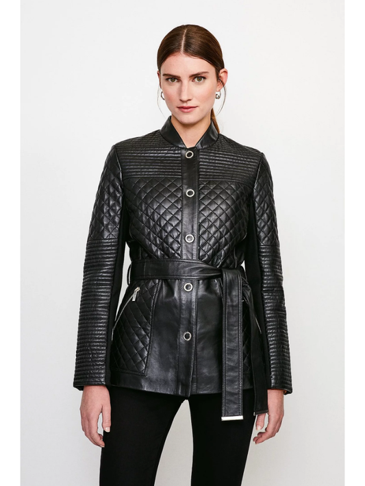 Women’s Trendy Black Sheepskin Leather Coat - Fashion Leather Jackets USA - 3AMOTO