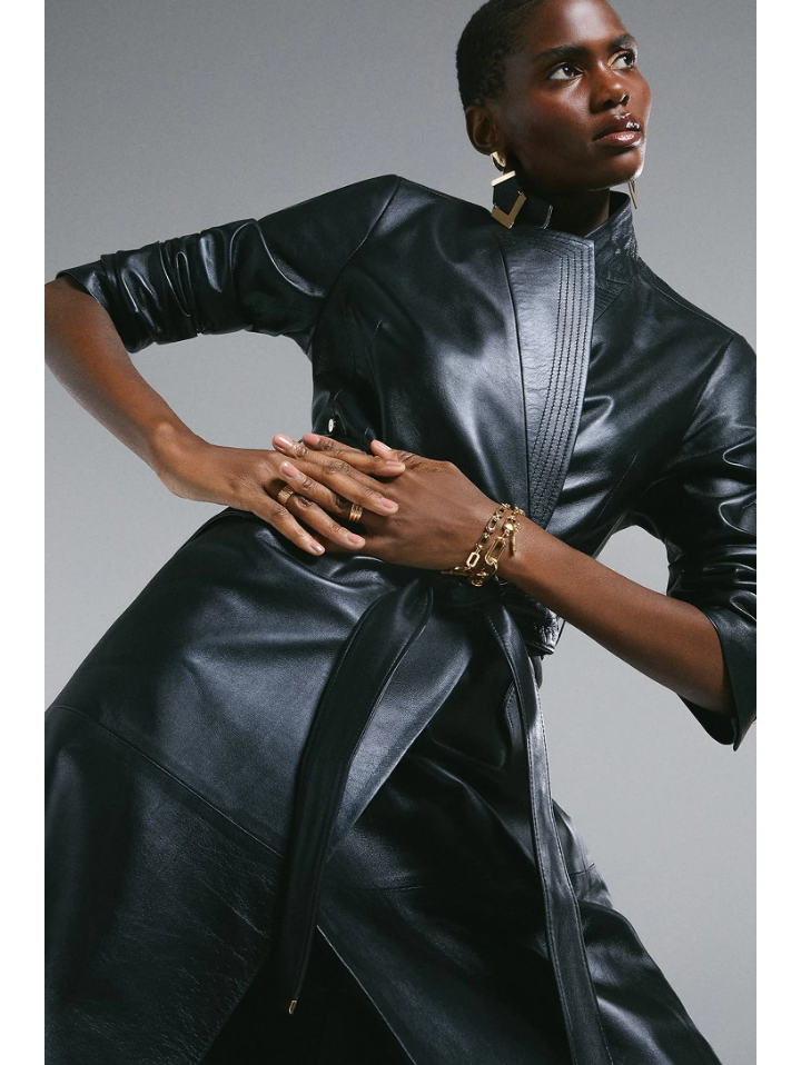 Genuine leather top trench coats