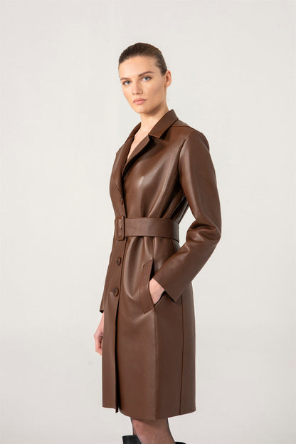 Women’s Chocolate Brown Sheepskin Leather Trench Coat