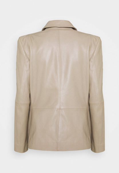 Women’s Classic Beige Sheepskin Leather Blazer