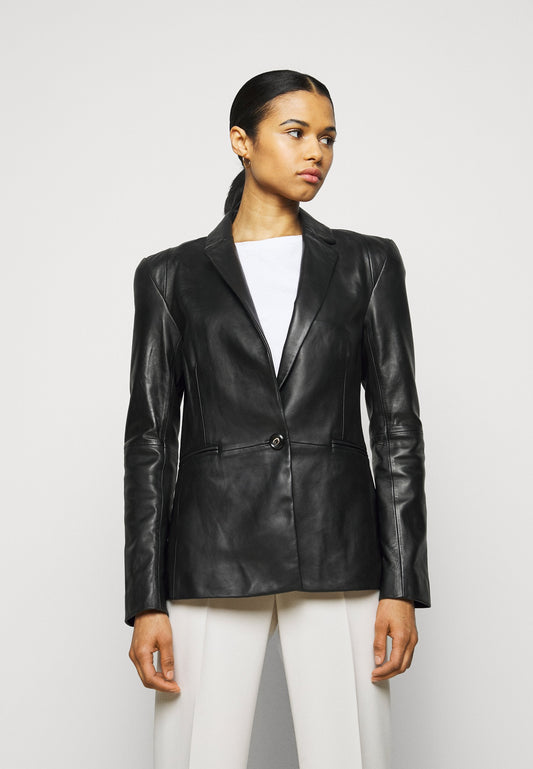 Women’s Classic Black Sheepskin Leather Blazer - 3amoto shop