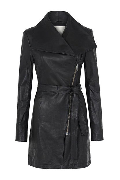 Women’s Black Sheepskin Leather Trench Coat