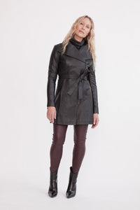 Women’s Black Sheepskin Leather Trench Coat