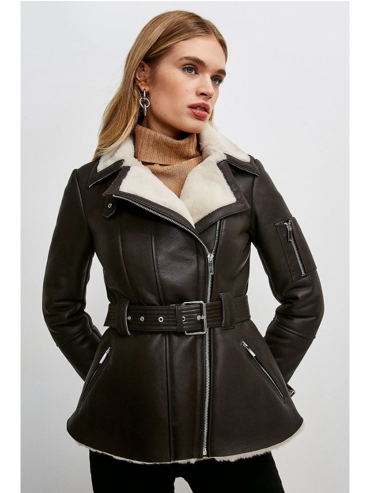 Leather jacket sales with fur womens