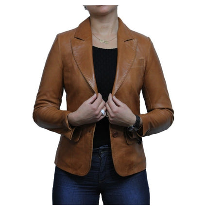 Women’s Tan Brown Sheepskin Leather Blazer