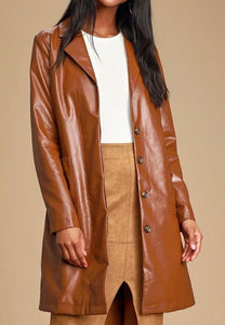 Women’s Tan Brown Leather Trench Coat
