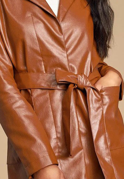 Women’s Tan Brown Leather Trench Coat