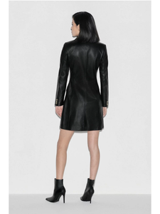 Women’s Trendy Black Sheepskin Leather Coat Golden Buttons