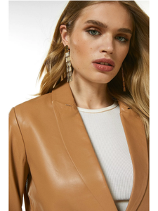 Women’s Tan Beige Sheepskin Leather Blazer Cropped Short Fit