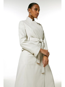 Women’s White Sheepskin Leather Trench Coat With Belt