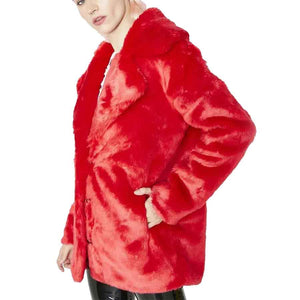Womens 8 Ball Red Faux Fur Jacket