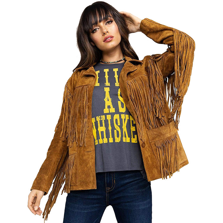 Women’s Brown Fringe Suede Leather Jacket