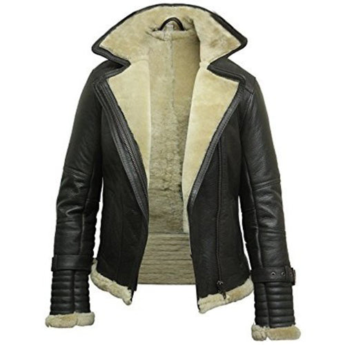 Women's Aviator Sheepskin Shearling Bomber Fur Jacket - Fashion Leather Jackets USA - 3AMOTO
