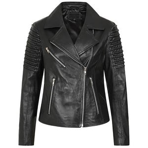 Women's Black Leather Biker Jacket By 3A