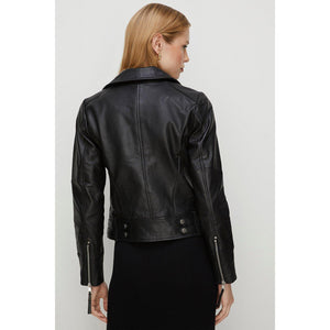 Shop Women's Black Leather Detail Biker Jacket By 3A