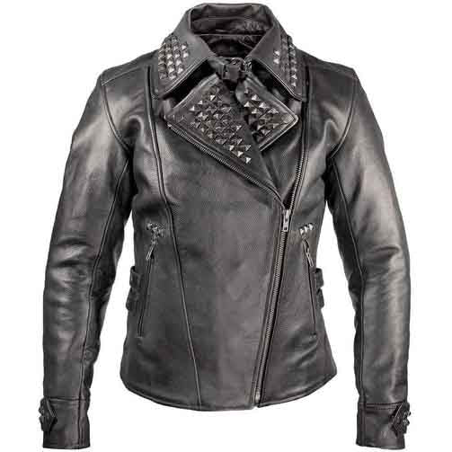 Women's Black Leather Punk Studded Jacket - 3amoto shop